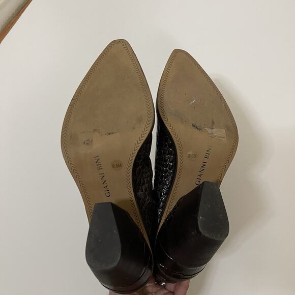 Gianni Bini Patent brown crocodile print ankle point toe western boots 9.5 - Picture 8 of 10